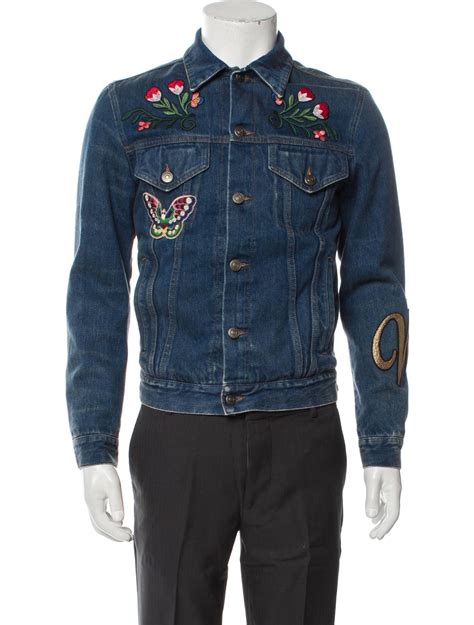 l'aveugle par amour gucci jean jacket|GUCCI L'Aveugle Par Amour blue embroidered denim patch .